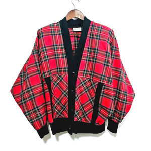 Vintage Plaid Jacket Women's Size L Button-Up Pockets USA Preppy Grunge Grandma